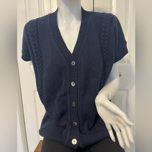 Clifford & Wills Navy Cable Knit Short Sleeve Button Sweater Vest